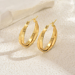 Boucles d'oreilles créoles minimalistes en acier inoxydable avec anneau croisé&nbsp;FU4136