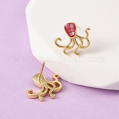 Ohrstecker mit Oktopus-Motiv aus Messing und Emaille&nbsp;EJEW-I322-01G