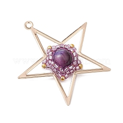 Occhio di tigre naturale (tinto e riscaldato) e pendenti a forma di stella con perline di vetro fatte a mano&nbsp;PALLOY-MZ00496-03
