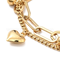 Mehrreihiges Armband mit Herz- und rundem Kugelanhänger&nbsp;BJEW-G639-24G