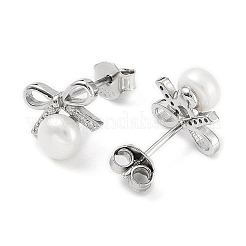 Anlaufgeschützte Ohrstecker mit Schleife aus Zirkonia und Naturperle&nbsp;EJEW-F318-09P