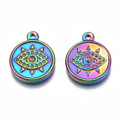 Pendentifs en acier inoxydable 304 couleur arc-en-ciel avec monture en strass&nbsp;STAS-S119-094