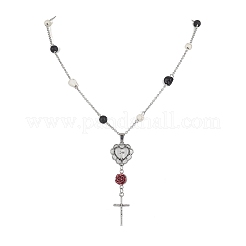 Rosenkranz-Perlenkette mit Totenkopf und rundem synthetischem Türkis und natürlichem Lavagestein&nbsp;NJEW-JN04388