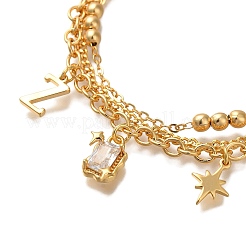 Buchstabe Z & Rechteck & Stern Messing Micro Pave klare Zirkonia Charm Armbänder&nbsp;BJEW-L696-035G