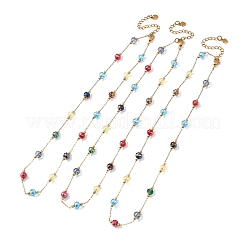 Collares de cadena tipo cable de acero inoxidable 304 con cuentas de vidrio redondas facetadas para mujer&nbsp;NJEW-G190-02G