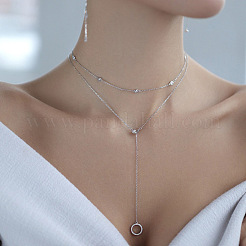 Collana lunga a doppio strato con pendente geometrico in argento e zirconi s925&nbsp;DE2757-2