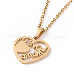 Conjunto de pendientes y collar con colgante de corazón de acero inoxidable 304 con la palabra 