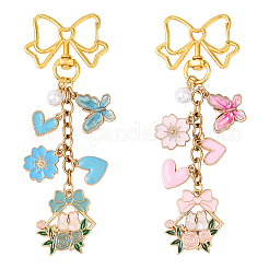 Bowknot Blume Schmetterling Herz Legierung Emaille & ABS-Kunststoff Imitation Perle Anhänger Dekorationen&nbsp;HJEW-YW00148-01