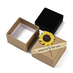Geschenkboxen aus Kraftpapier mit künstlichen Sonnenblumen außen für Ringe&nbsp;CON-Z011-01A-01