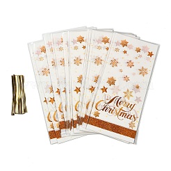 50 sachet d'emballage en cellophane transparent imprimé flocon de neige joyeux Noël avec attaches torsadées&nbsp;ABAG-C013-03
