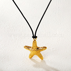 Collar con colgante de estrella de mar de acero inoxidable 304 y cordón negro ajustable.&nbsp;WGD88CD-02