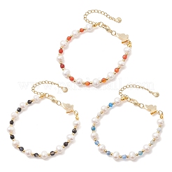 Pulseras de perlas de agua dulce naturales cultivadas y ágata natural teñida.&nbsp;BJEW-JB12808