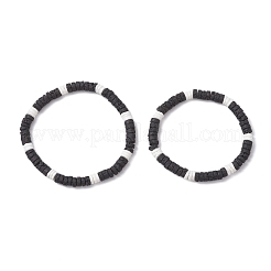 2 bracciale elastico con perline rotonde piatte in pietra lavica naturale e conchiglia bianca&nbsp;BJEW-JB12462