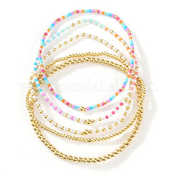 4 Stück 4 Stile Messing & Glass Seed Runde Perlen Stretch-Armbänder für Frauen&nbsp;DV1871-4