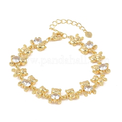 Pulseras de eslabones de latón con micro pavé de circonitas cúbicas para mujer&nbsp;BJEW-K248-05G