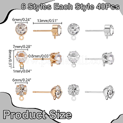 240 stücke 6 stil eisen und legierung kristall strass stud ohrring finden&nbsp;EJEW-WR0001-01