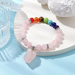 Braccialetti con ciondoli in quarzo rosa naturale grezzo grezzo&nbsp;BJEW-JB10298-02