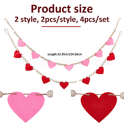 4 pz 2 stili cuore in feltro con perline di legno ornamenti appesi&nbsp;HJEW-FH00277