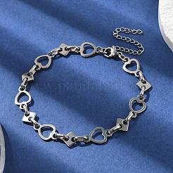 Bracciali con catene a maglie a cuore in acciaio inossidabile 304 per uomo e donna&nbsp;BJEW-D042-37P