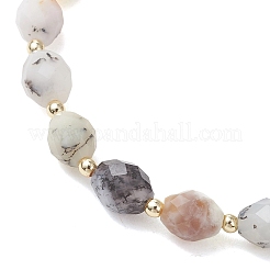 Braccialetti elastici ovali in opale naturale a fiore e perline di ematite sintetica non magnetica galvanizzata per donna&nbsp;BJEW-JB13653