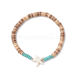 Braccialetti elastici in cocco naturale con perline sintetiche turchesi per uomo e donna&nbsp;BJEW-JB11743-02