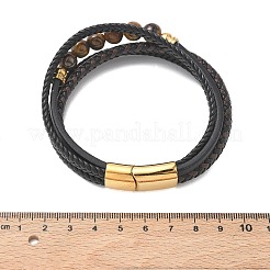 Geflochtene Mikrofaser-Lederkordel & mehrsträngige Armbänder aus natürlichem Tigerauge&nbsp;BJEW-C153-01H