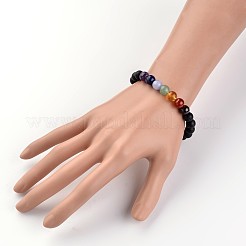 Chakra natürlich gefärbte und erhitzte schwarze Achatperlen-Stretcharmbänder&nbsp;X-BJEW-JB02225-02