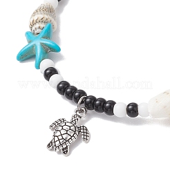 2 stücke 2 arten sommer strand synthetische türkis seesterne & natürliche kauri shell & glass seed runde perlen legierung schildkröte charme fußkettchen&nbsp;AJEW-TA00038