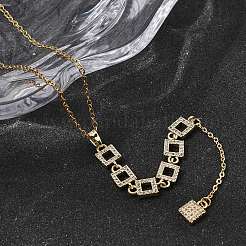 Colliers pendentif géométriques en laiton sertis de micro-pavés de zirconiums cubiques transparents et à pompons&nbsp;NJEW-P350-01C-G