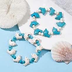 Set di braccialetti elasticizzati con perline di delfino sintetico 2 pz 2 stili turchese e howlite&nbsp;BJEW-JB09829