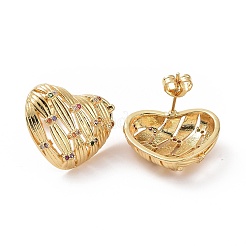 Orecchini a bottone con cuore in zirconi&nbsp;EJEW-C008-21G-02