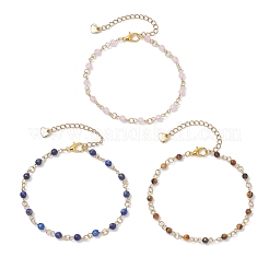 3 bracelet à maillons ronds à facettes en pierres précieuses naturelles mélangées et œil de chat pour femmes et hommes&nbsp;BJEW-JB12507