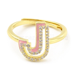 Anello regolabile con lettera iniziale smaltata a colori misti con zirconi chiari&nbsp;RJEW-P045-01G-J