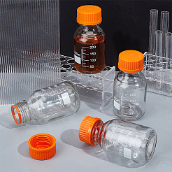 Bottiglia di vetro riutilizzabile con tappi a vite in plastica arancione scuro&nbsp;CON-WH0112-031B