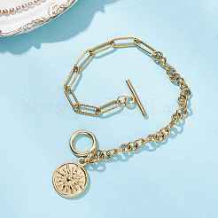 Pulseras planas redondas con dije de sol de acero inoxidable 201&nbsp;BJEW-JB12679