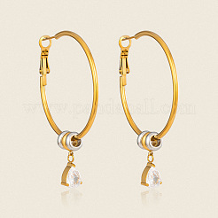 Pendientes colgantes de aro bicolor de acero inoxidable 304 con circonitas cúbicas engastadas para mujer.&nbsp;IV5228-1