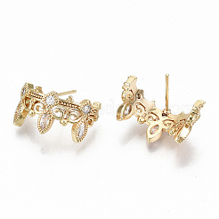 Orecchini a bottone in ottone con zirconi chiari e micro pavè&nbsp;KK-T062-42G-NF