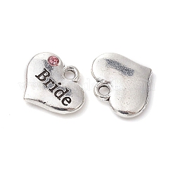 Thema Hochzeit antiken silbernen Ton tibetischen Stil Herz mit Braut Rhinestone-Charme&nbsp;TIBEP-YW0001-37A