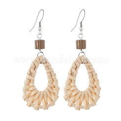 Boucles d'oreilles pendantes bohèmes en bois et rotin tressé&nbsp;WG21945-03