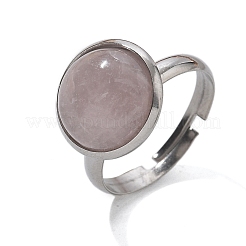 Halbrunde Fingerringe aus natürlichem Rosenquarz&nbsp;RJEW-M062-01P-17