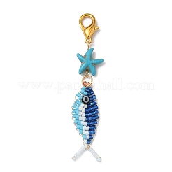 Colgantes de estrella de mar con semillas de vidrio de pescado y turquesa sintética&nbsp;HJEW-MZ00355