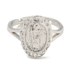 Anillos ajustables de latón ovalados con revestimiento de rejilla para mujer&nbsp;RJEW-I105-03P-02