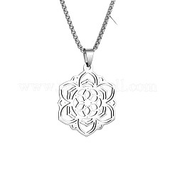 Colliers à pendentif fleur de vie creux en acier inoxydable 201 avec chaîne à maillons&nbsp;FS-WG66D92-01