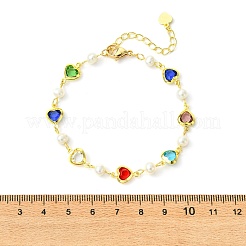Bracelets en laiton et verre colorés à maillons en forme de cœur avec perles naturelles pour femmes&nbsp;BJEW-JB14163