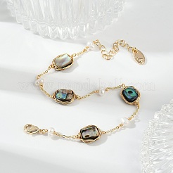 Rechteckige Gliederarmbänder aus Messing mit Abalone-Muschel&nbsp;KK-D301-02G