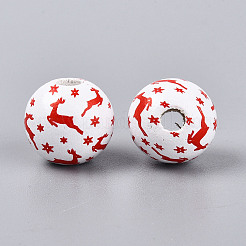 Perles de bois schima peintes à la bombe de Noël&nbsp;WOOD-T032-35I