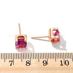 Quadratische Ohrstecker aus Messing mit Mikropavé und Zirkonia&nbsp;EJEW-D318-03KCG-B