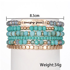 6 bracelet extensible en alliage de perles de verre pour femmes&nbsp;FS-WG85505-01