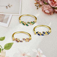 3 Stück 3 Farben Messing Micro Pave Zirkonia Manschettenringe für Damen&nbsp;RJEW-GO0001-28A