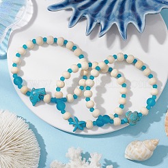 3 bracelet extensible en perles de turquoise synthétique&nbsp;BJEW-JB11124